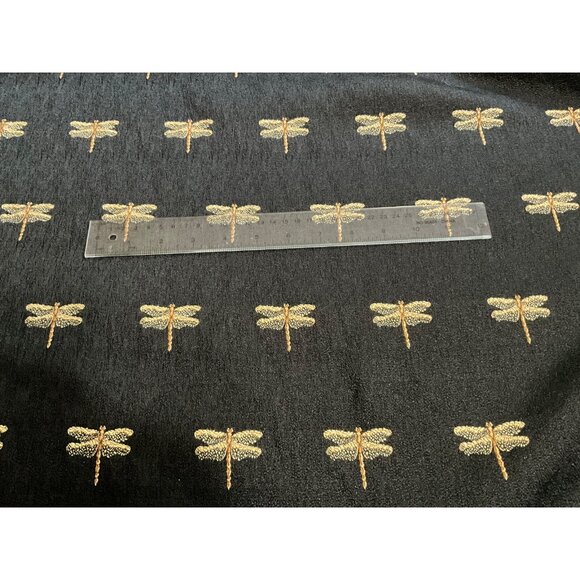 Vintage Embroidered Dragonflies Fabric Black Gold Brown 3.5 Yd - Picture 4 of 5